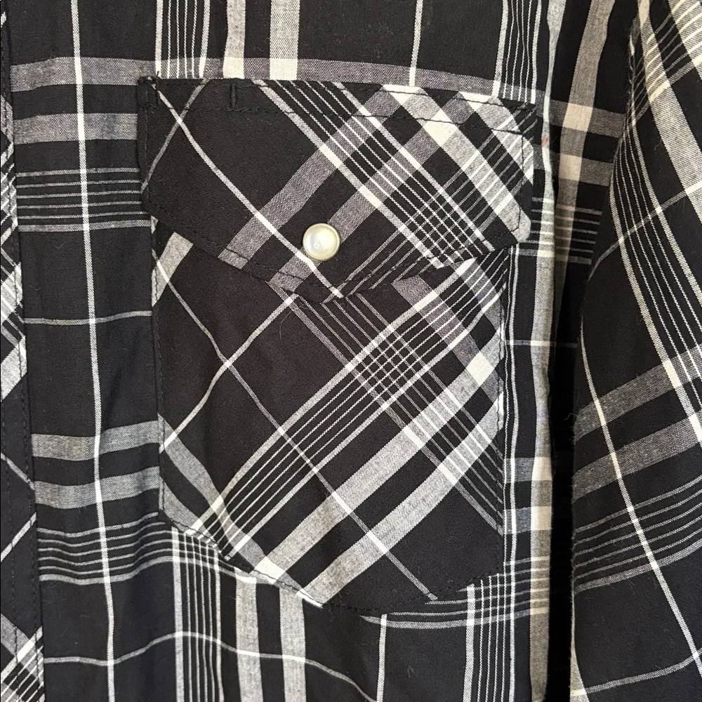 Wrangler Western Plaid Shirt Pearl Snap Long Sleeve Black White Size Large - Picture 5 of 12